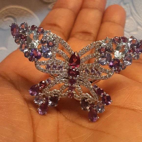 PRICE IS FIRM. 925 Genuine Multi Gemstones Butterfly Ring. - Picture 7 of 11
